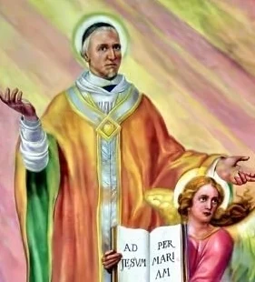 Illustration di san Giovanni Eudes avec Jésus et Marie